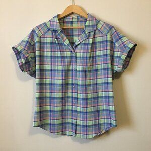 Plaid Pastelcore Seersucker Button Down Short Sleeve Top